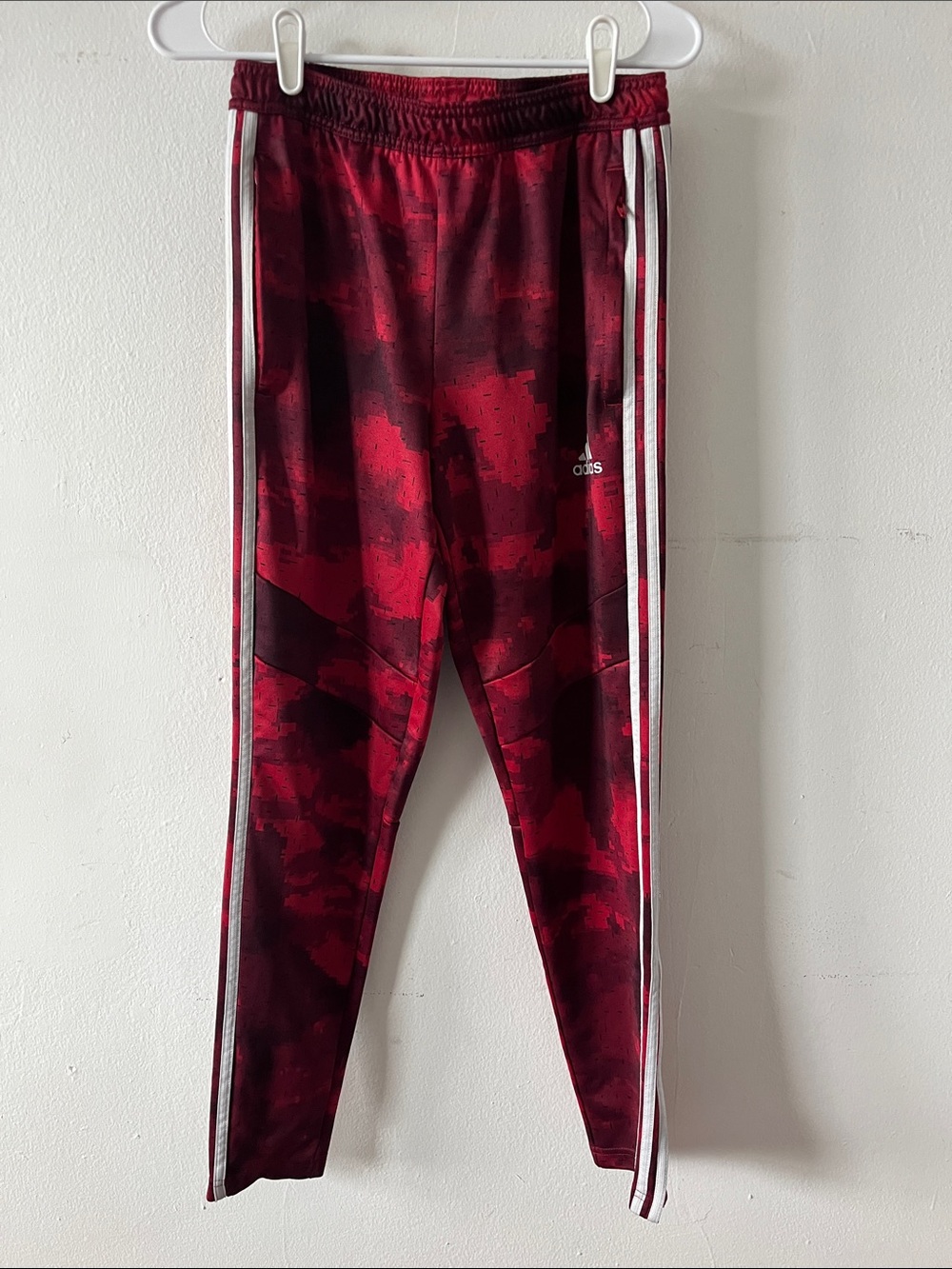 adidas Red Burgundy Camo Track Pants with White Stripes